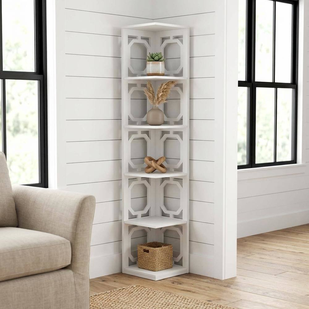 Alt View 1. FurniFact - 5-Tier Corner Bookcase with Durable Non-Lead Paint Finish - White.