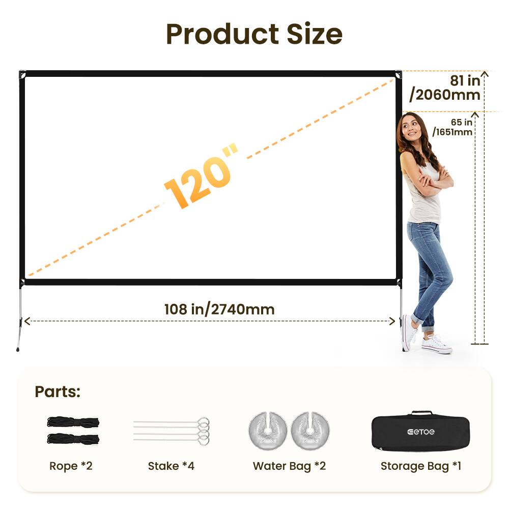 Product Size  
120" / 2060mm  
81 in / 2060mm  
65 in / 1651mm  
108 in / 2740mm  

Parts:  
Rope *2  
Stake *4  
Water Bag *2  
Storage Bag *1
