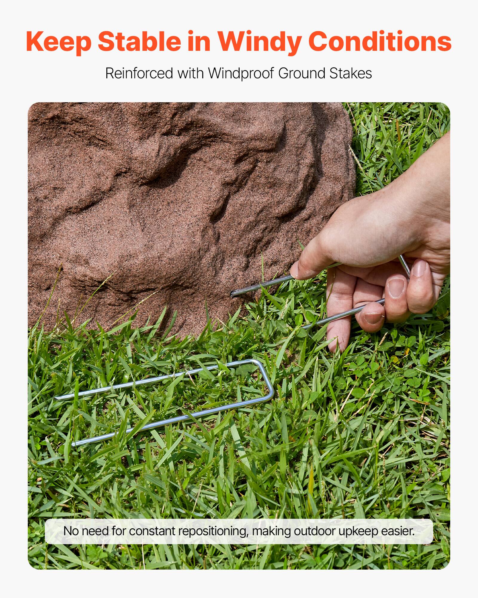 Keep Stable in Windy Conditions  
Reinforced with Windproof Ground Stakes  

No need for constant repositioning, making outdoor upkeep easier.