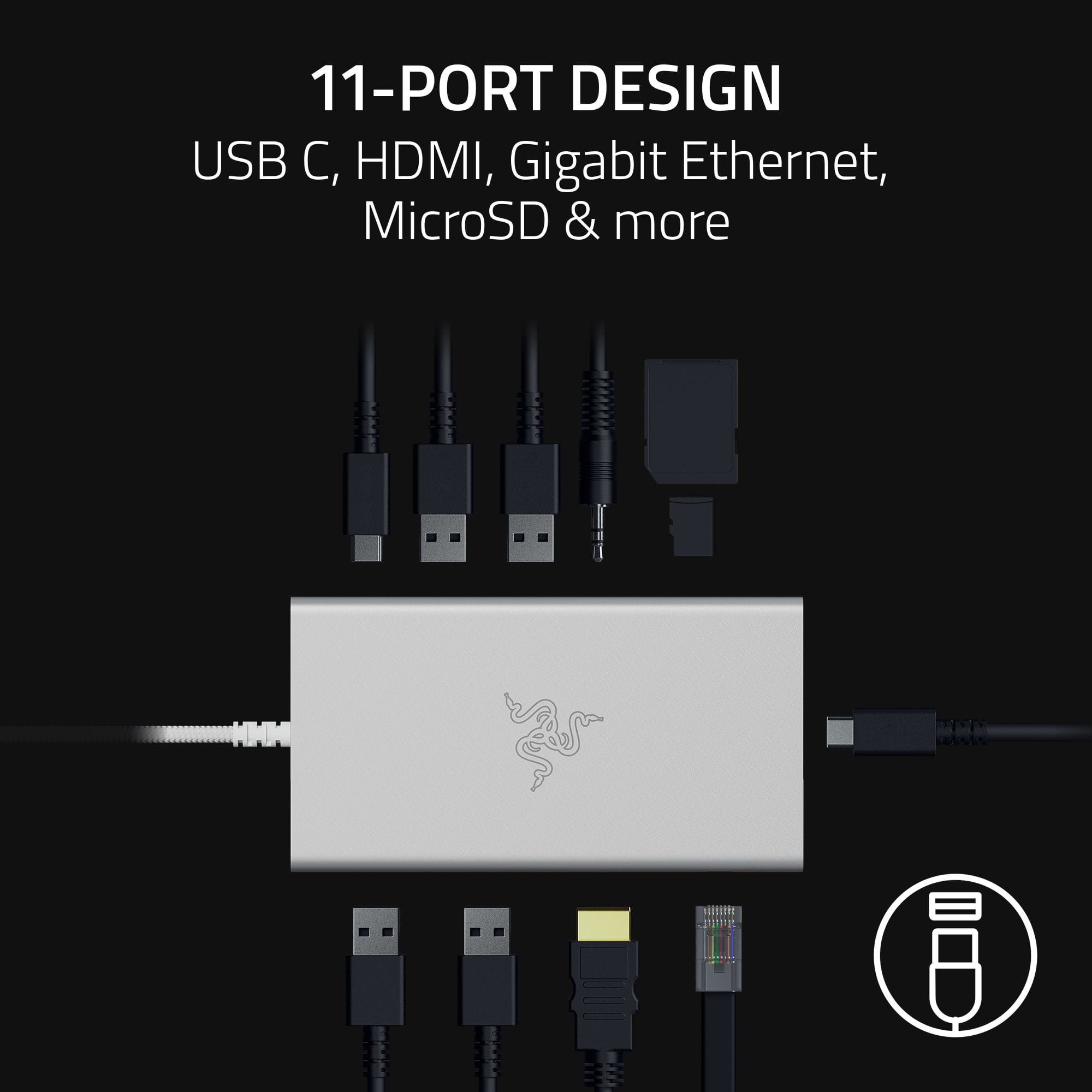 11-PORT DESIGN USB C, HDMI, Gigabit Ethernet, MicroSD & more - HHM B