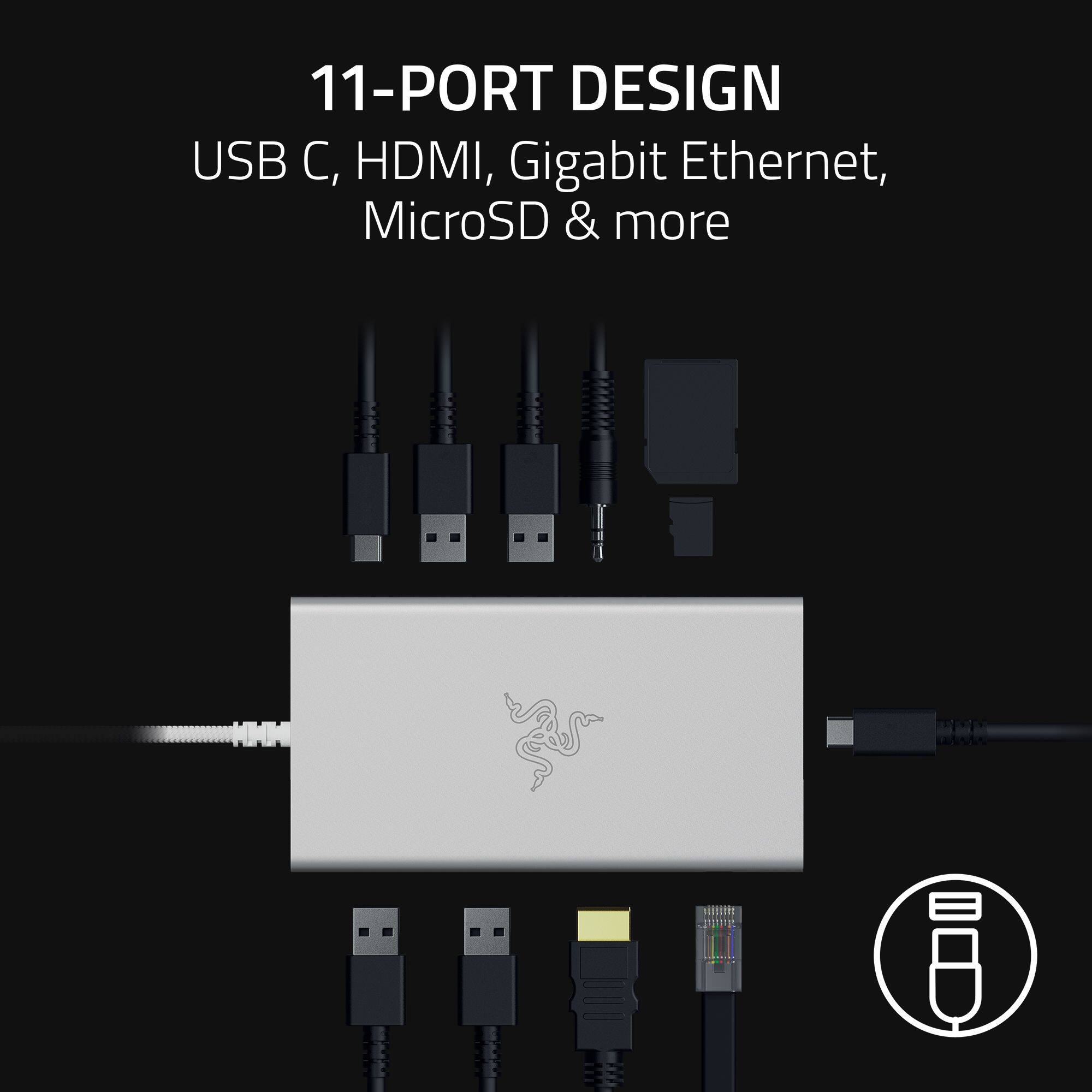 11-PORT DESIGN USB C, HDMI, Gigabit Ethernet, MicroSD & more - HHM B