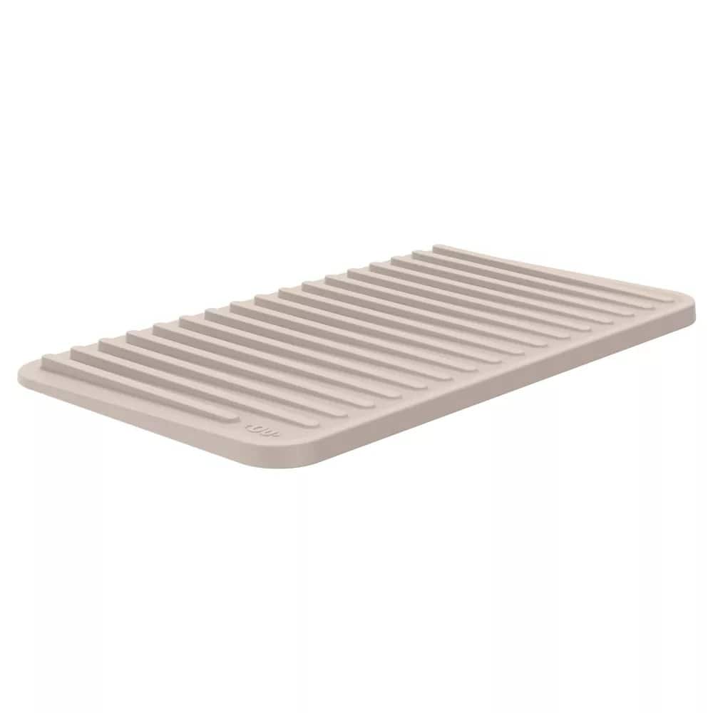 OU - Glasses Drying Mat for Kitchen Sink, 13.78" x 8.27" Nonslip Plastic Pad with Grooves - White