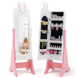 Costway - Kids Jewelry Cabinet Standing Children Jewelry Organizer with Full-Length Mirror - White