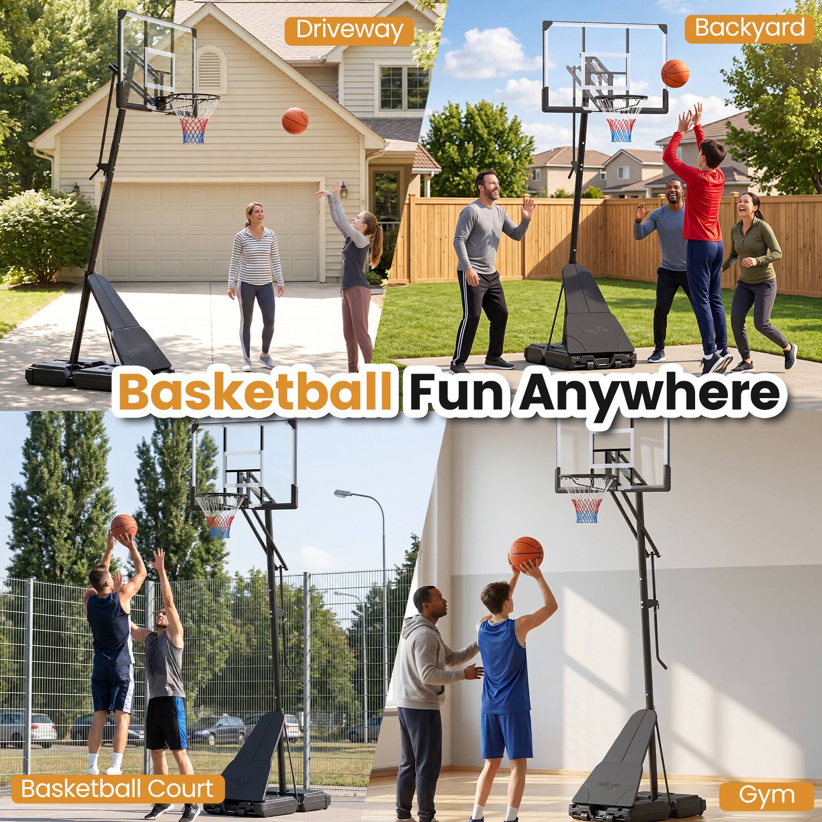 Basketball Fun Anywhere

Driveway
Backyard
Basketball Court
Gym