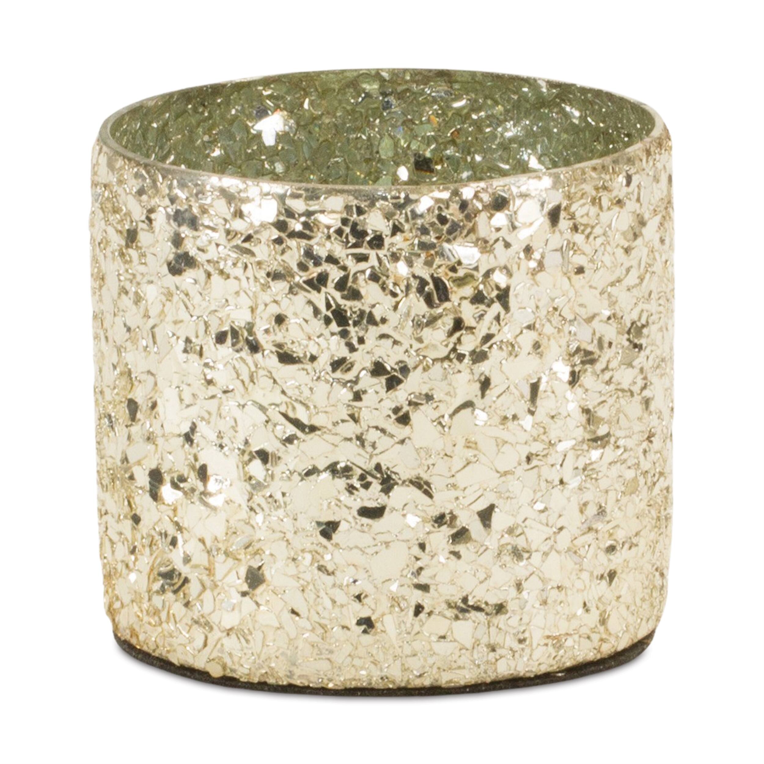 Left. BreeBe - Gold Mosaic Glass Candle Holder (Set of 2) - Gold.