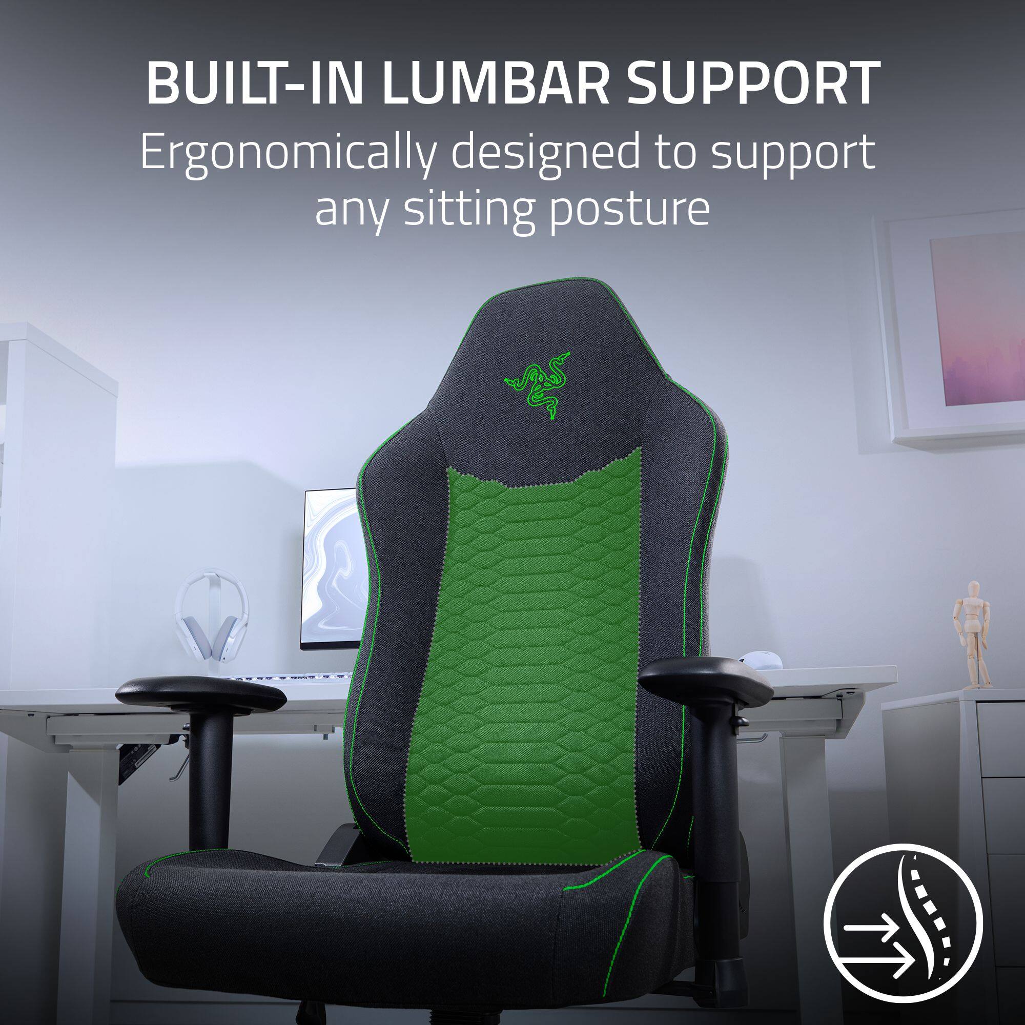 Built-in lumbar support ergonomically designed to support any sitting posture.