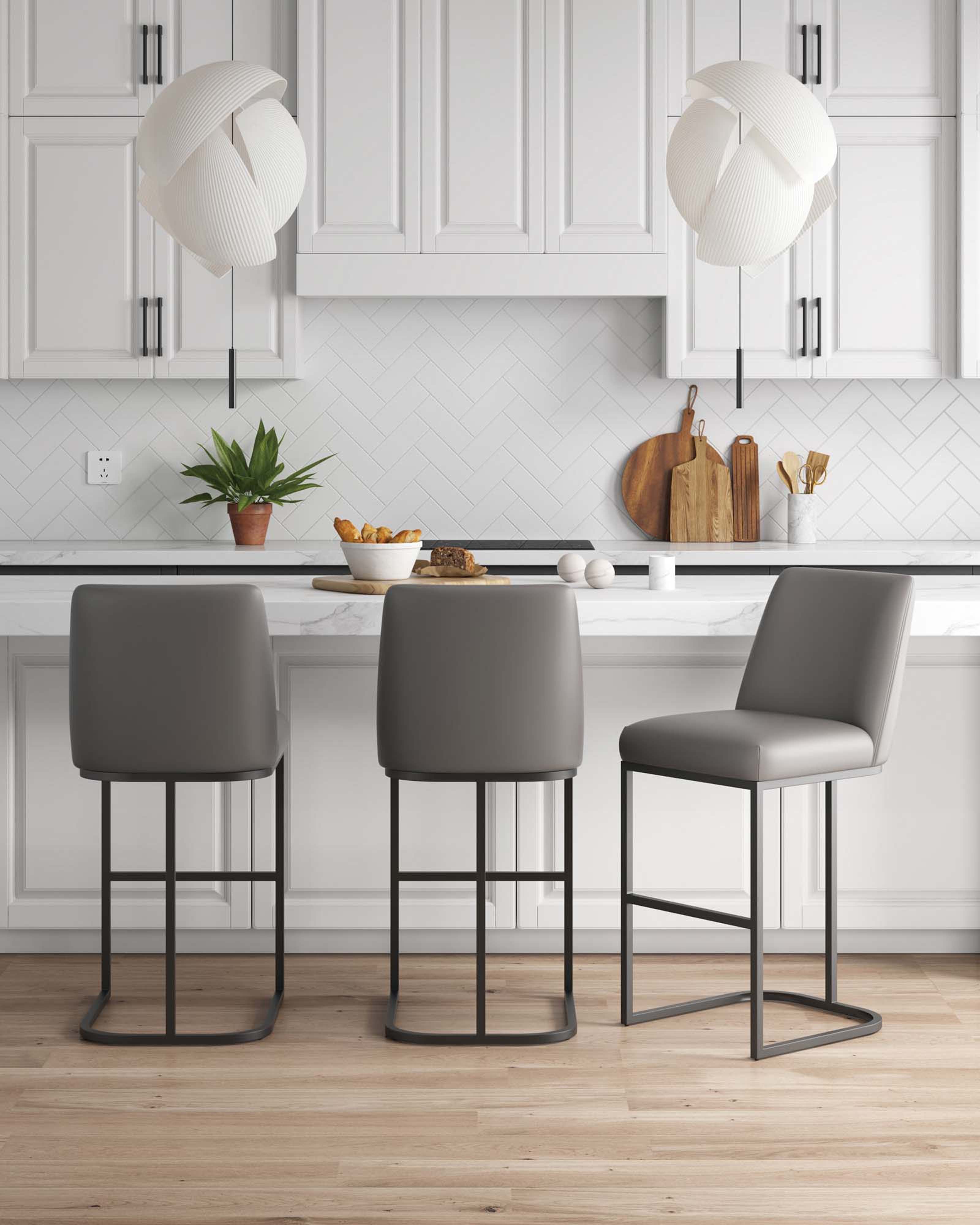 Angle. Manhattan Comfort - Serena Modern Metal Upholstered Barstool - Set of 3 - Taupe.