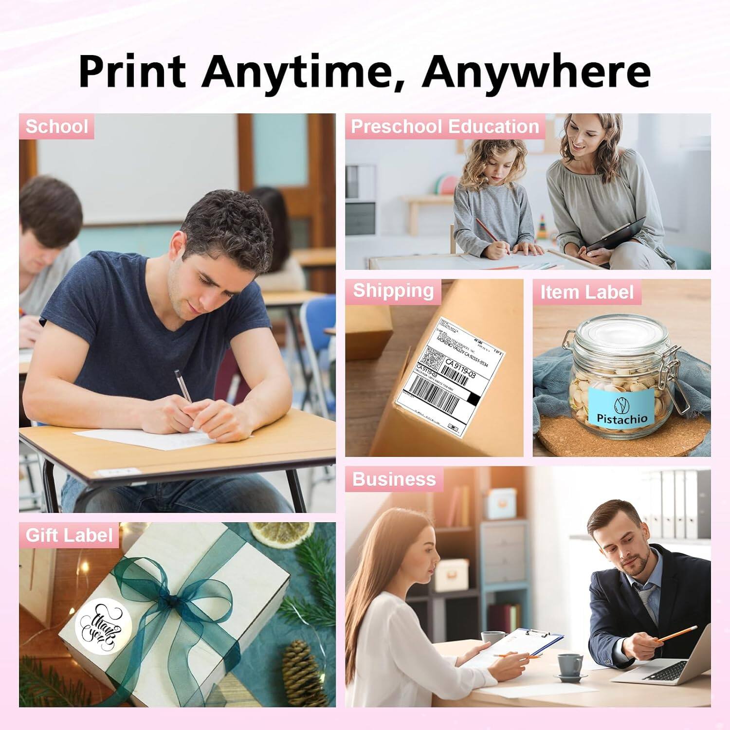 Alt View 6. JADENS - PD-A4 Portable Thermal Printer – Wireless & USB, Ink-Free, Long Battery Life, Includes 200 Sheets of A4 Thermal Paper - Pink.