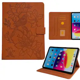 Dteck - Faux Leather Flip Case for Apple iPad (A16) 11" 2025 & iPad 10th Gen 10.9" (2022),Embossed Bird Wallet Folio Stand Cover - Brown