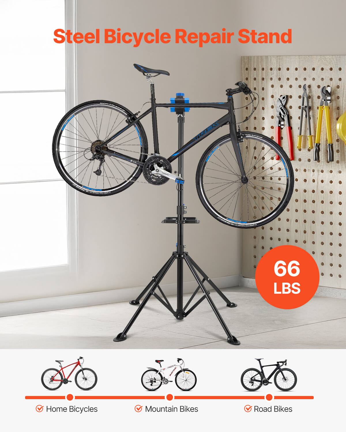 Steel Bicycle Repair Stand  
66 LBS  
Home Bicycles  
Mountain Bikes  
Road Bikes