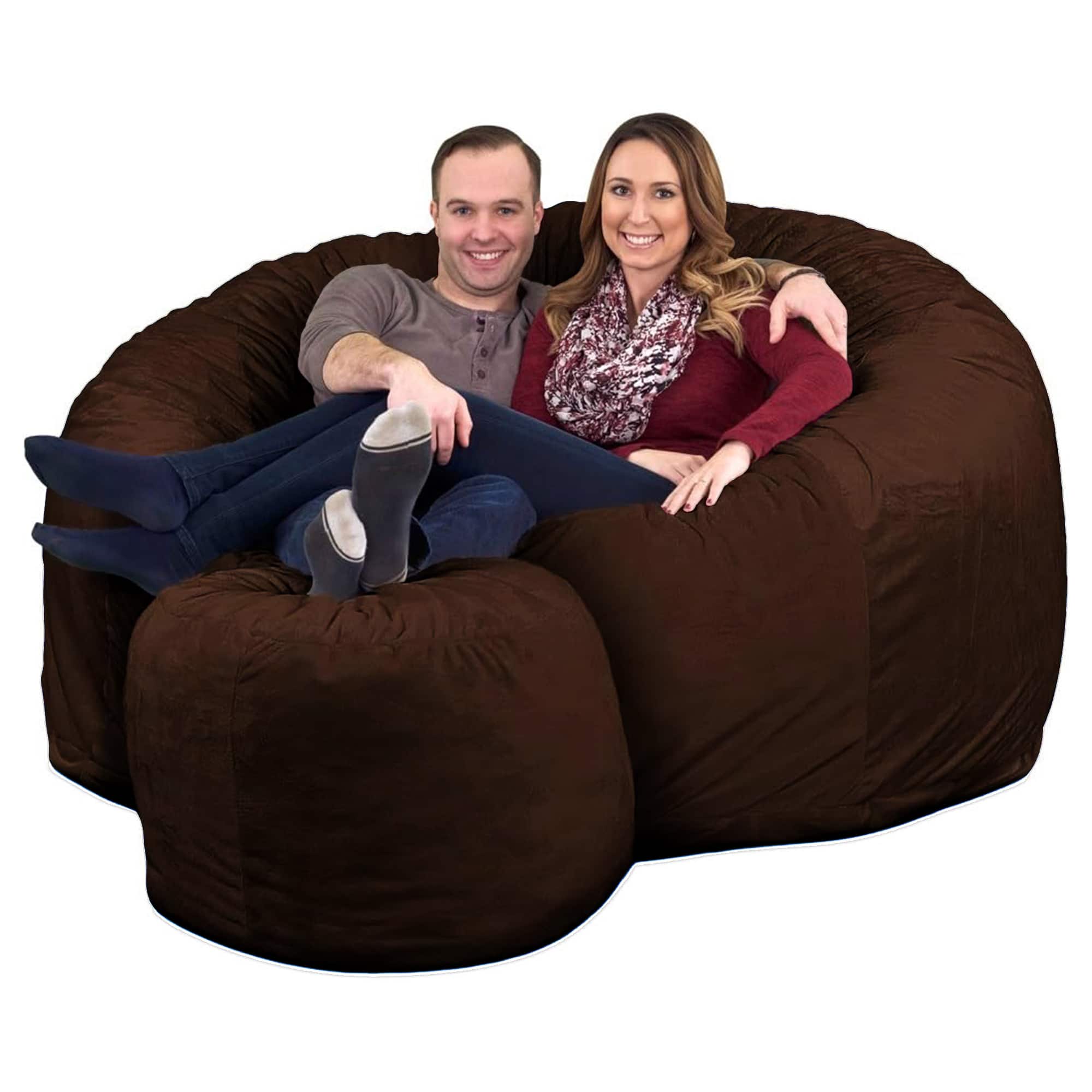 Ultimate Sack - 6ft Bean Bag Chair and Footstool, Oversized Lounger, Suede - Brown