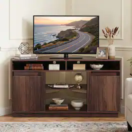 Ihomeadore - 47" Mid-Century Modern Fluted Corner TV Stand Media Console with Storage Shelves and Cable Management for TVs up to 55" - Dark brown