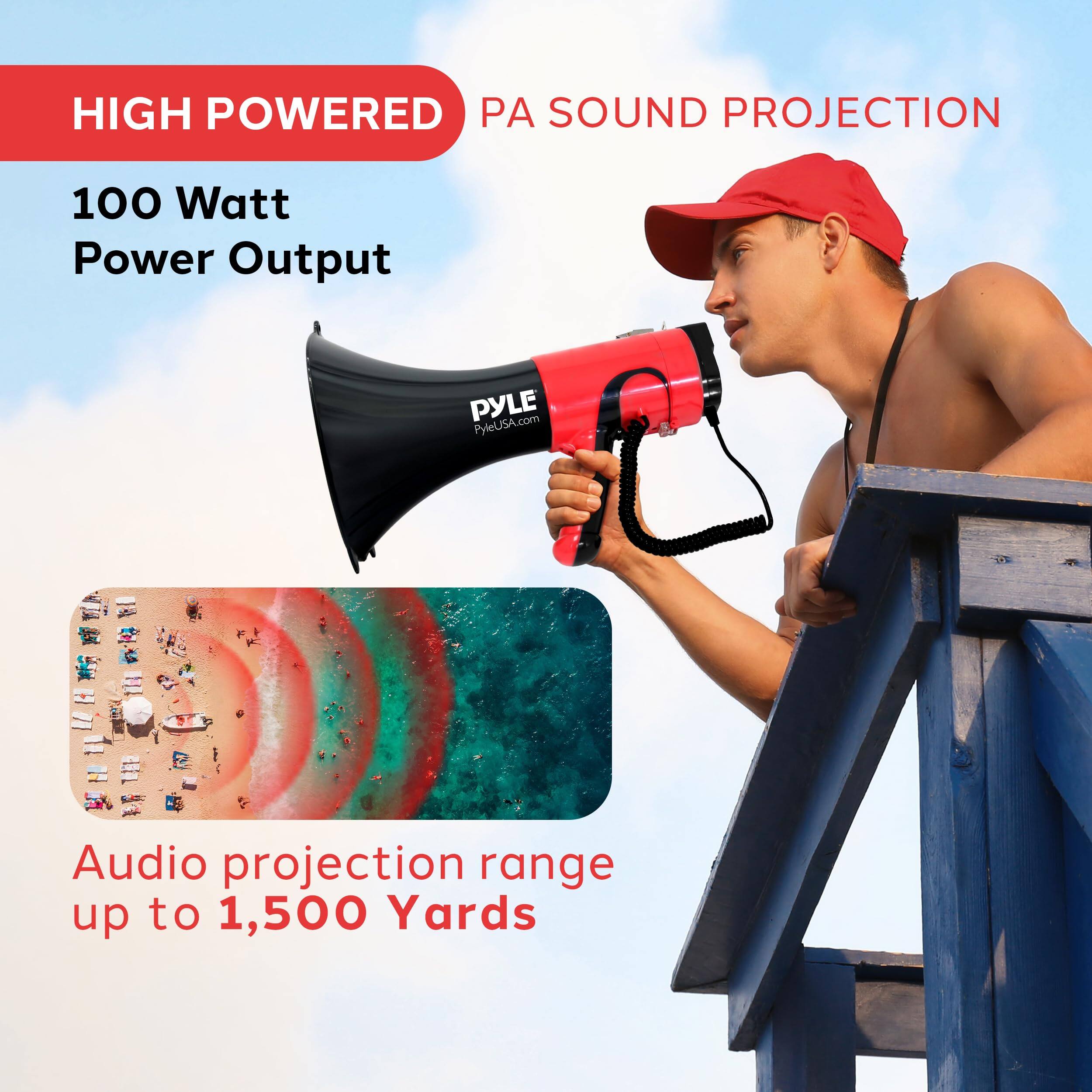 HIGH POWERED PA SOUND PROJECTION
100 Watt Power Output
Audio projection range up to 1,500 Yards