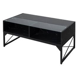 SlickBlue - Center Table with Faux Marble Finish and Tempered Glass Top - Black