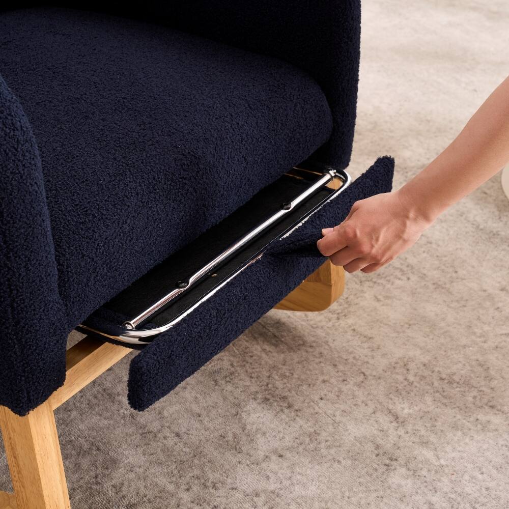Alt View 1. Loheer - Loheer Deep Navy Blue High-Back Rocking Chair with Footrest Storage Pocket Rubber Wood Base Nursery Rocker - Navy Blue.