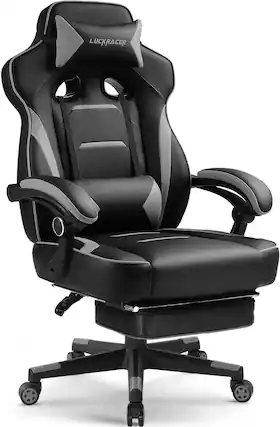 Front. GTPlayer - Gaming Chair with Footrest Big and Tall Racing Style Computer Chair,Gray - Gray.