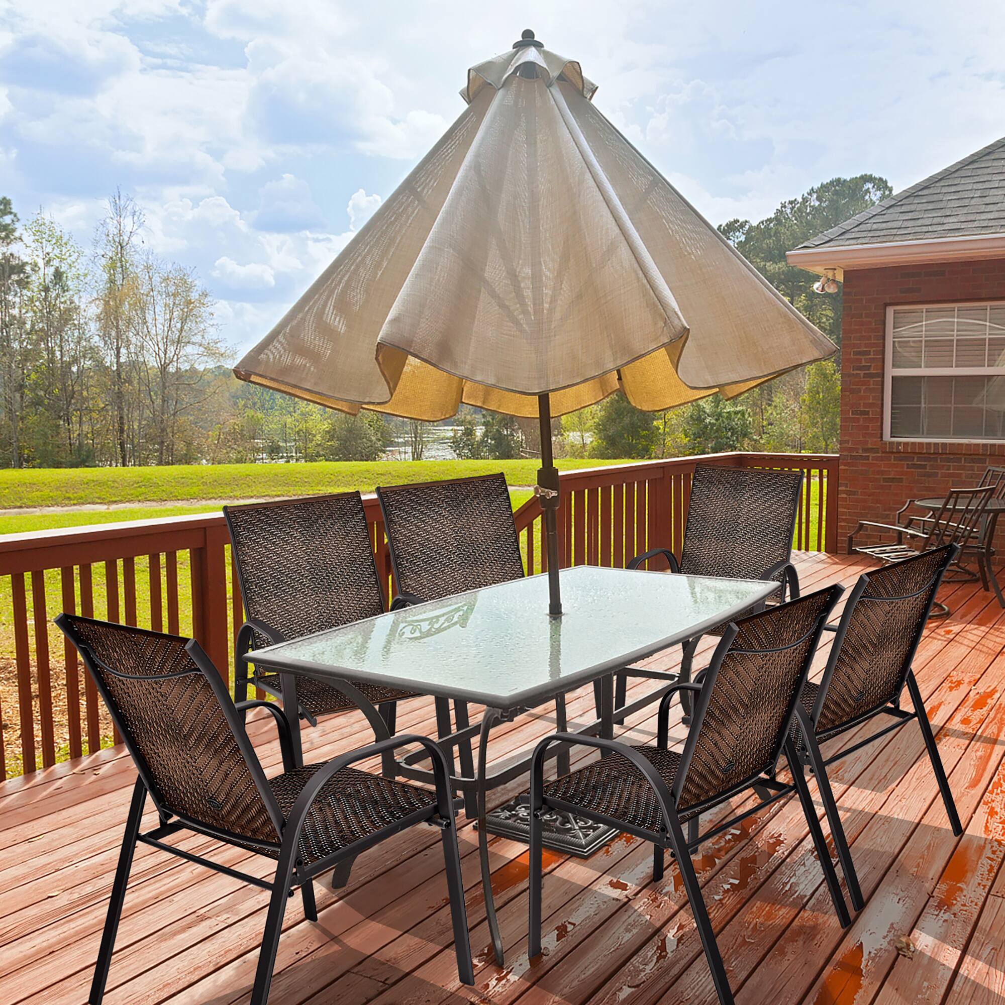 Alt View 2. Gymax - Gymax 6PCS Outdoor PE Wicker Stacking Dining Chairs Patio Arm Chairs Mix Brown - Mix Brown.