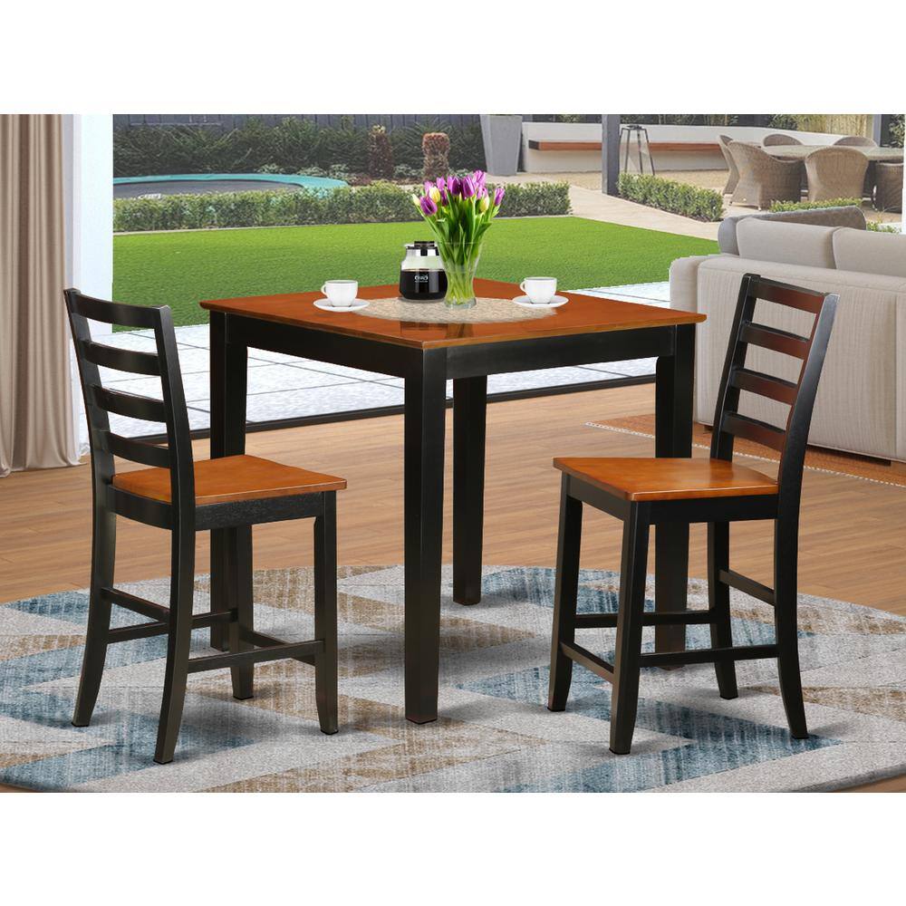 Back. East West Furniture - 3 PC counter height Table and chair set - Kitchen Table and 2 Kitchen Chairs. - Black & Cherry.