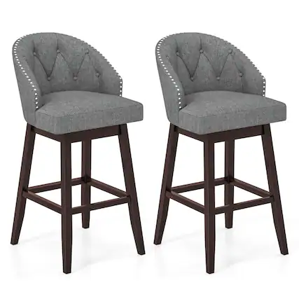 Front. Costway - 31" Bar Stools Set of 2 with Rubber Wood Frame Swivel Seat Footrest & Rivet - Grey/Brown.