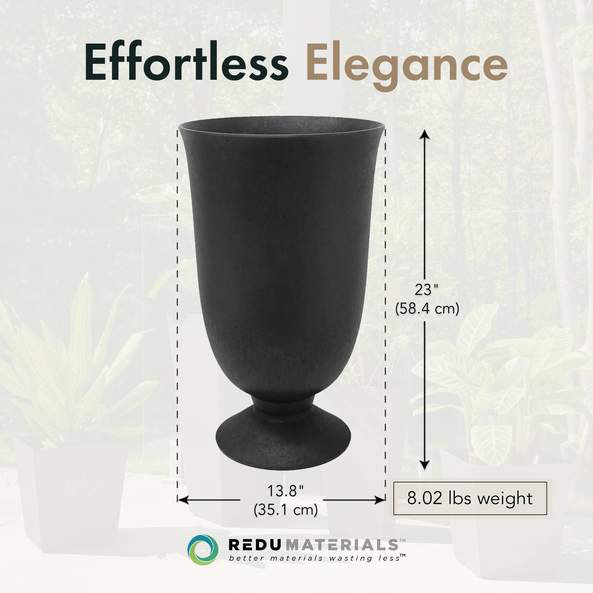 Effortless Elegance

23" (58.4 cm)  
13.8" (35.1 cm)  
8.02 lbs weight

REDU MATERIALS  
better materials wasting less