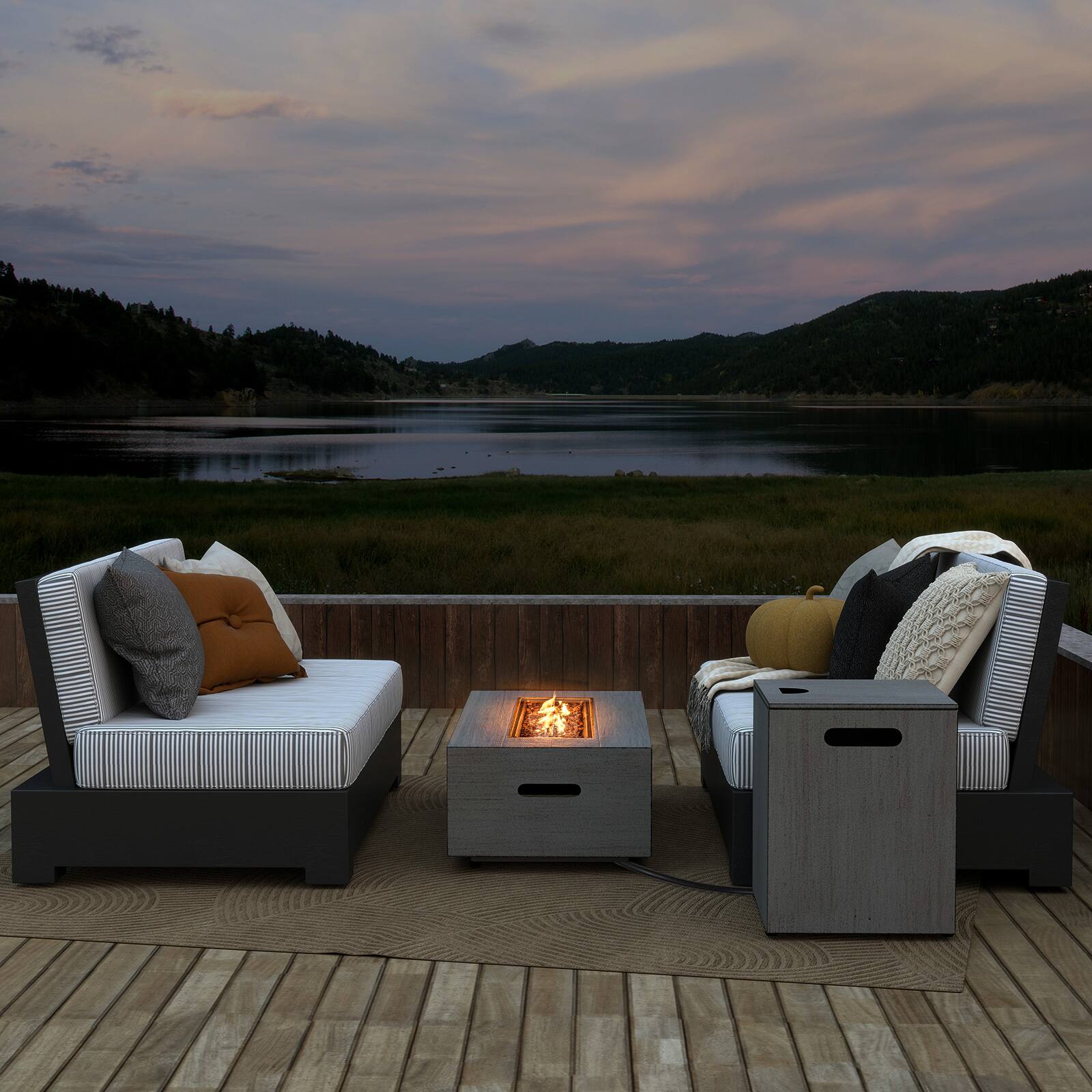 Alt View 3. Gymax - Gymax 42'' Outdoor Rectangular Fire Table 50,000 BTU Propane Gas Fire Pit Table w/ Lid - Gray.