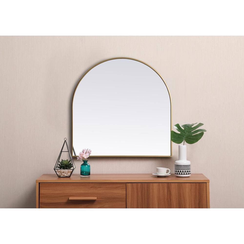 Alt View 6. Elegant Decor - Metal Frame Arch Mirror 36x36 Inch in Brass - Brass.