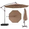 Costway - Patio 10FT Hanging Offset Umbrella 32 LED Lights Sand Bag Outdoor Cross Base - Coffee