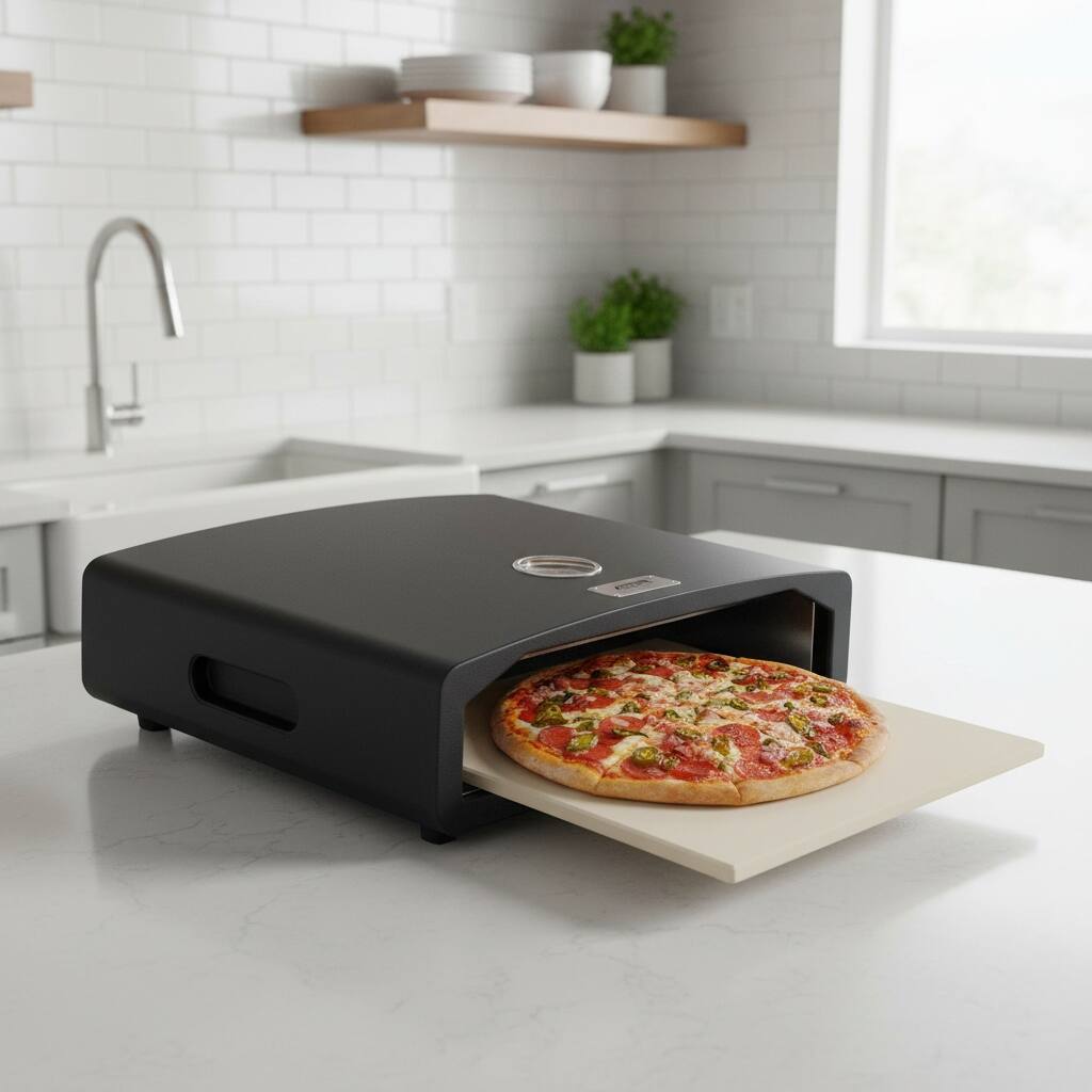 Alt View 6. Forest'nSky - Portable Stovetop Pizza Oven Kit with 12" Stone & Peel, Compatible Gas/Electric Ranges, Camping & Home Use, Black - Black.