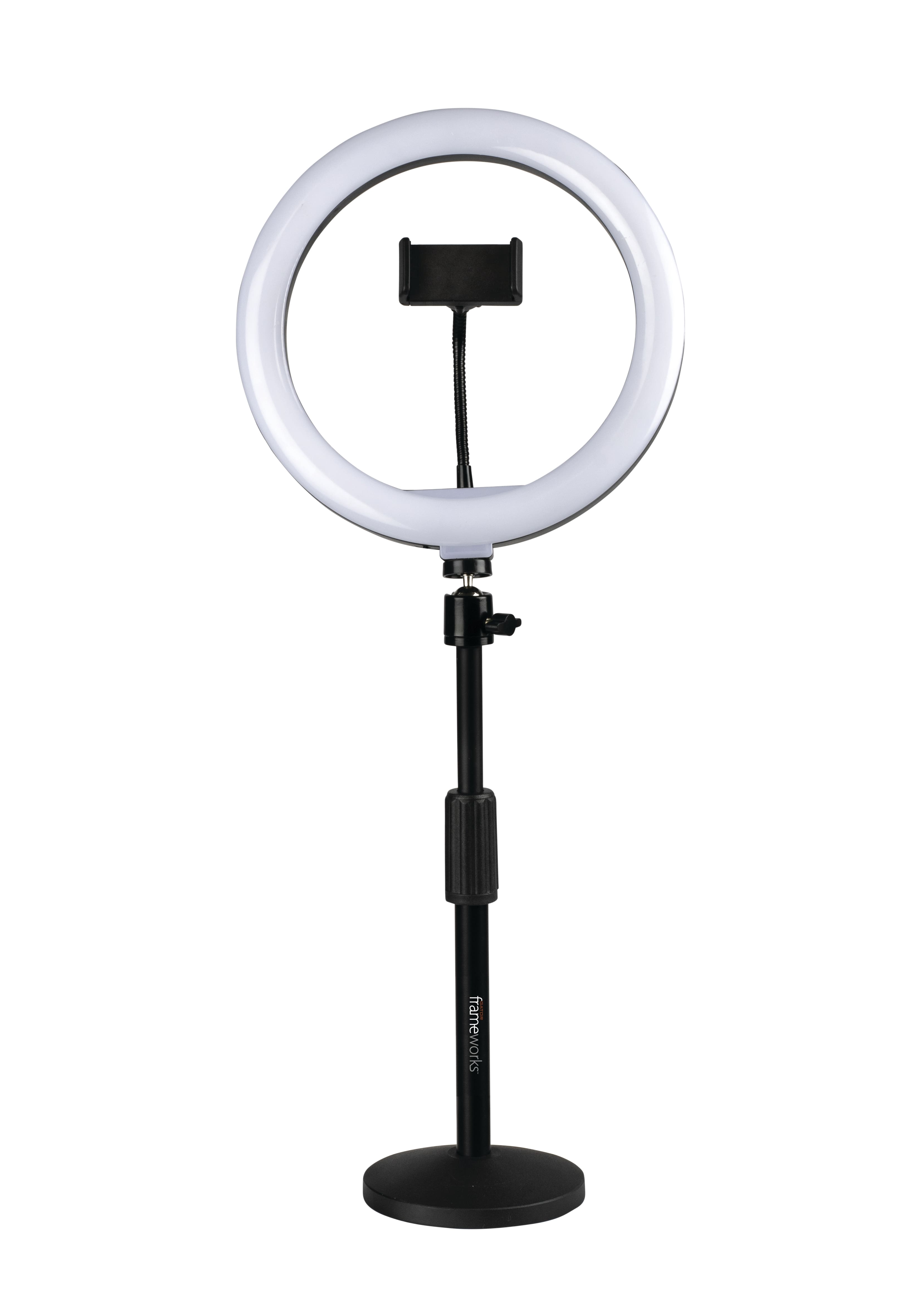 Gator Frameworks - 10" LED Desktop Ring Light Stand with Phone Holder, 3 Color Modes and Compact Weighted Base, Portable and Compact Design
