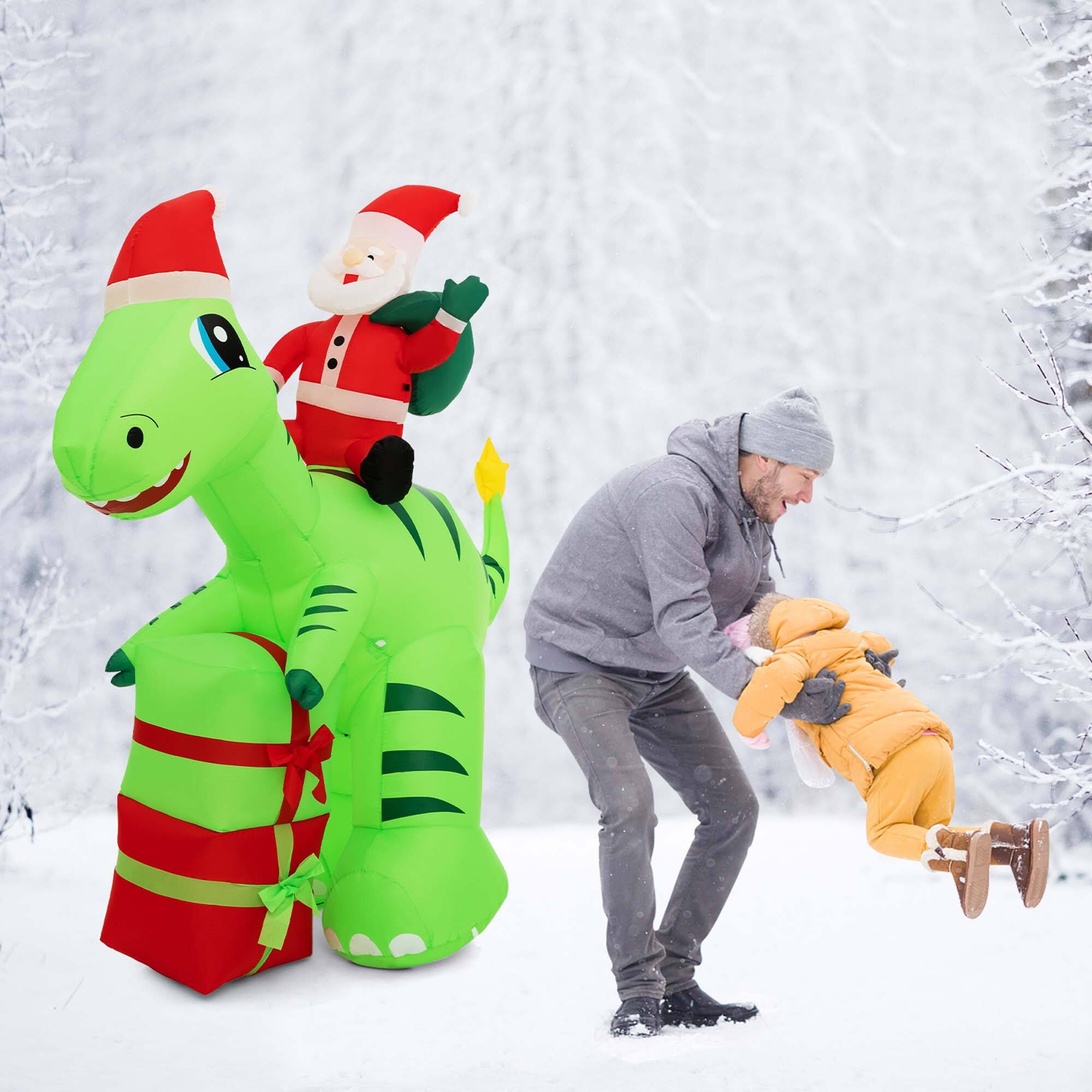 Alt View 5. Costway - 8FT Inflatable Christmas Santa Claus Dinosaur LED Lighted Decoration Gift Boxes - Multicolor.