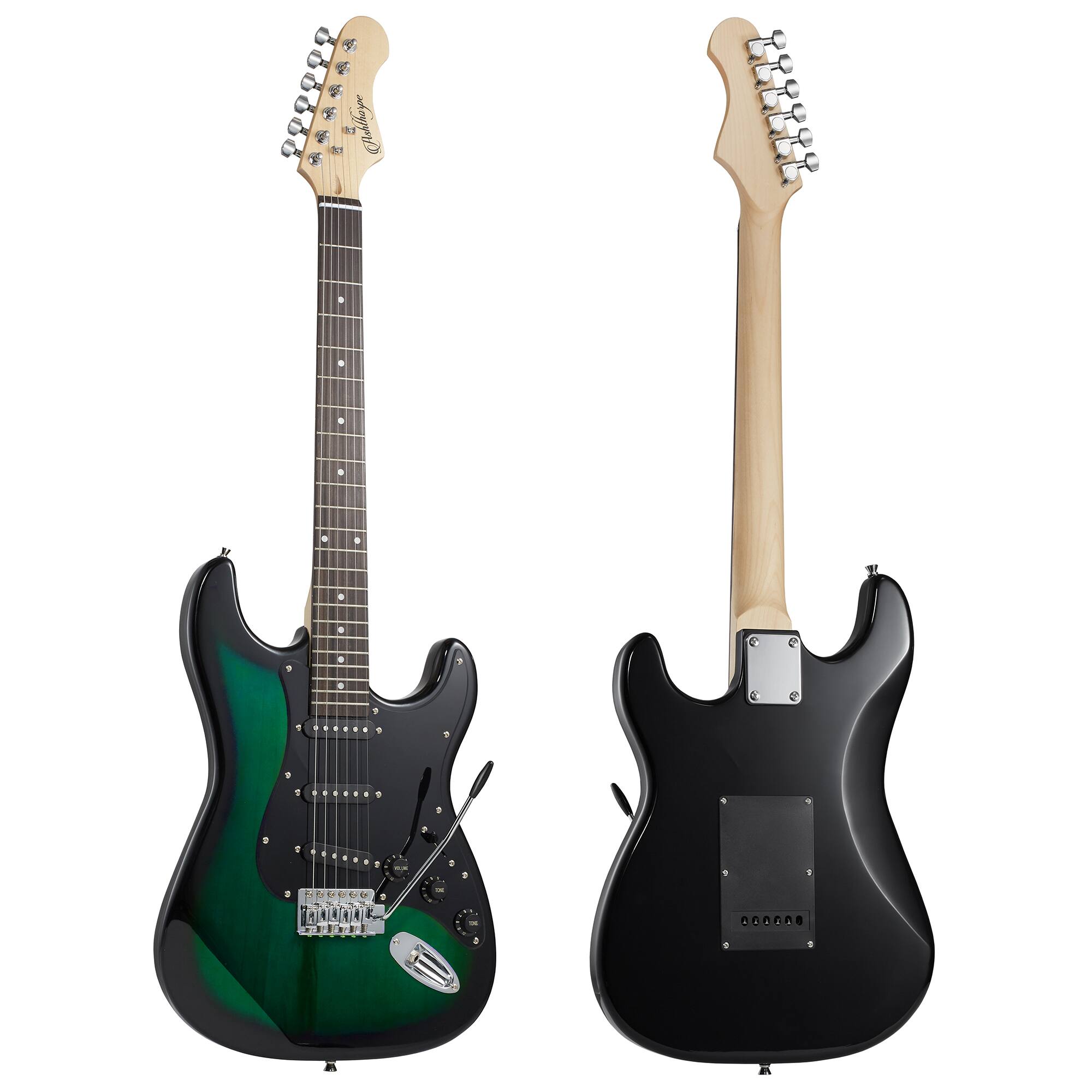 Alt View 3. Ashthorpe - 39-in Full-Size Electric Guitar Beginner Kit with Gig Bag - Green-Black.