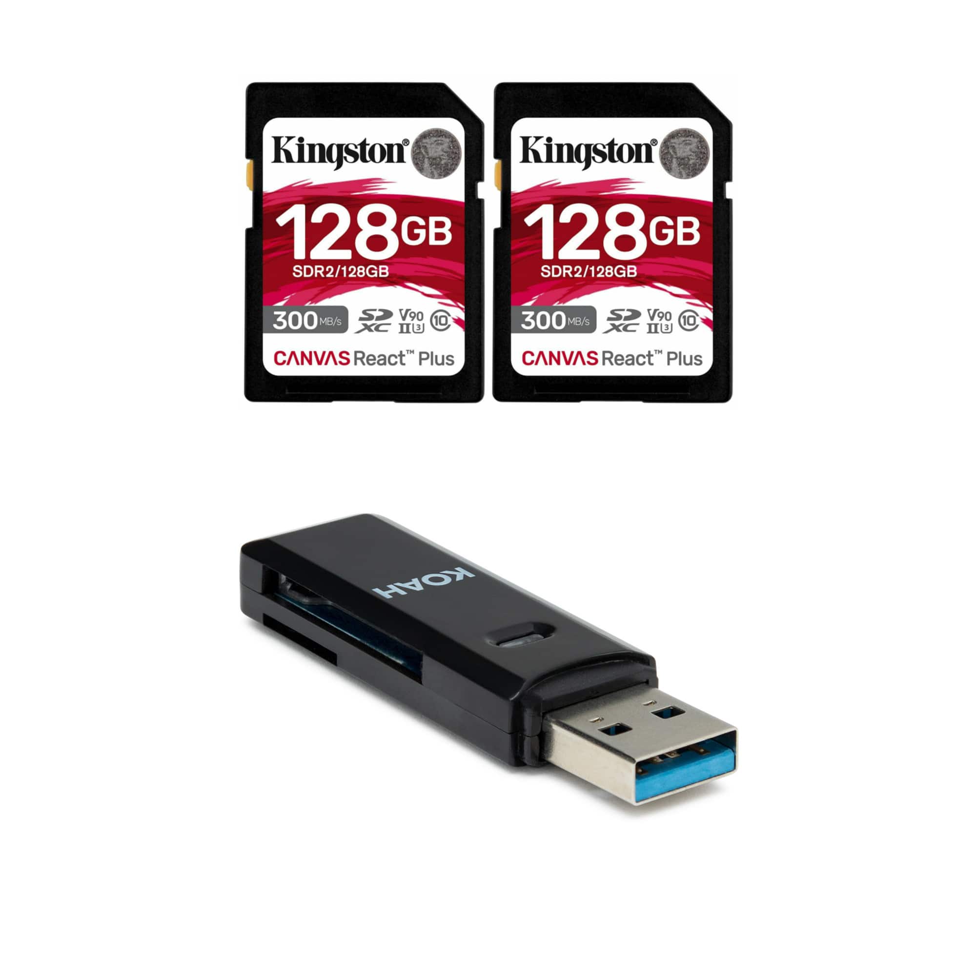 Kingston - Canvas React Plus 128GB U3 V90 SDXC UHS-II SD Card (2-Pack) Bundle