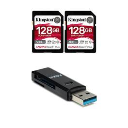 Kingston - Canvas React Plus 128GB U3 V90 SDXC UHS-II SD Card (2-Pack) Bundle