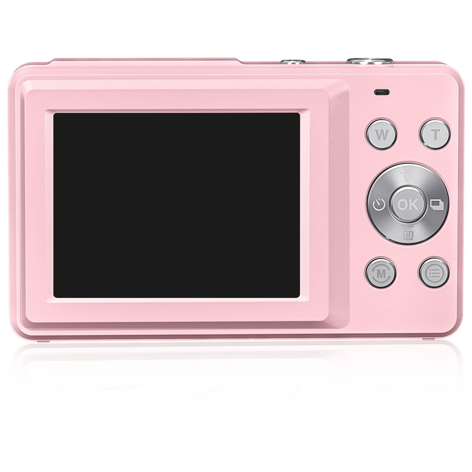 Back. CAMKORY - Compact Point-and-Shoot Digital Camera with 32GB Memory Card – Lightweight & Pocket-Sized - Sakura Pink.