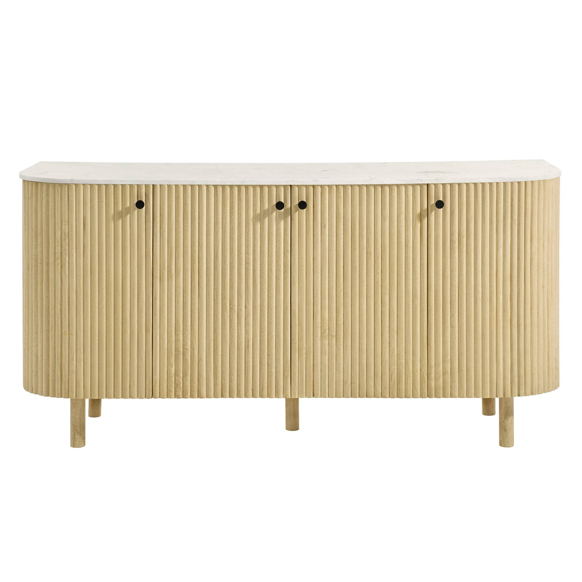 Alt View 4. Modway - Caldera 60" Curved Solid Wood and Marble Sideboard Storage Cabinet by Modway - Natural.