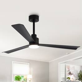 Parrot Uncle - 52-Inch Modern Propeller Ceiling Fan with Dimmable LED Light, 6-Speed DC Motor, Remote Control - Black