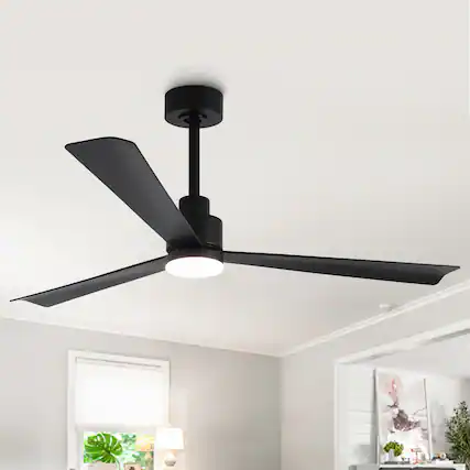 Front. Parrot Uncle - 52-Inch Modern Propeller Ceiling Fan with Dimmable LED Light, 6-Speed DC Motor, Remote Control - Black.