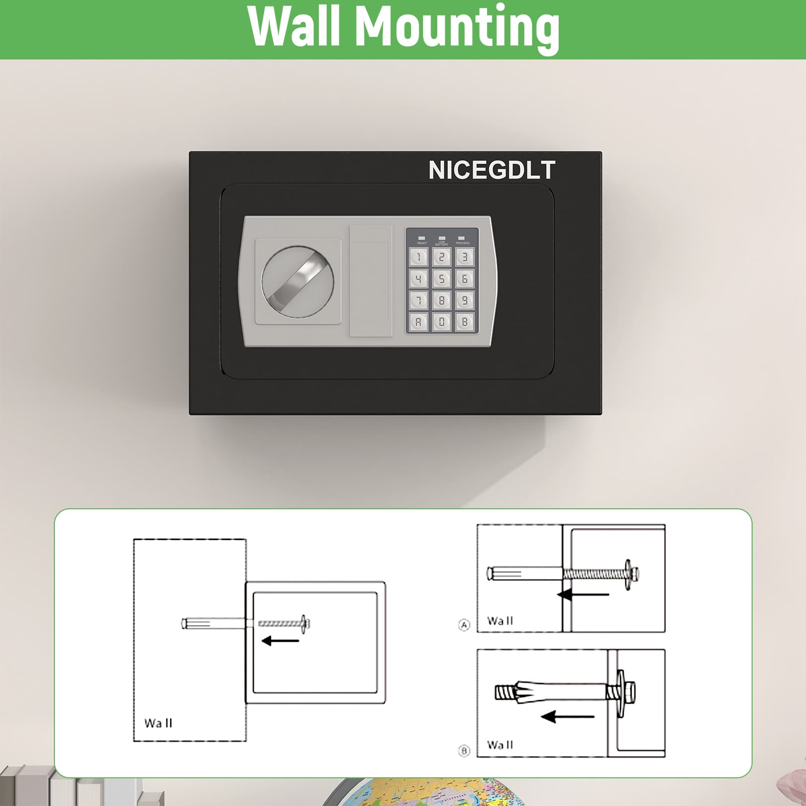Wall Mounting  
NICEGDLT  

1 2 3  
4 5 6  
7 8 9  
0 B A  

Wa II  
Wa II  
Wa II
