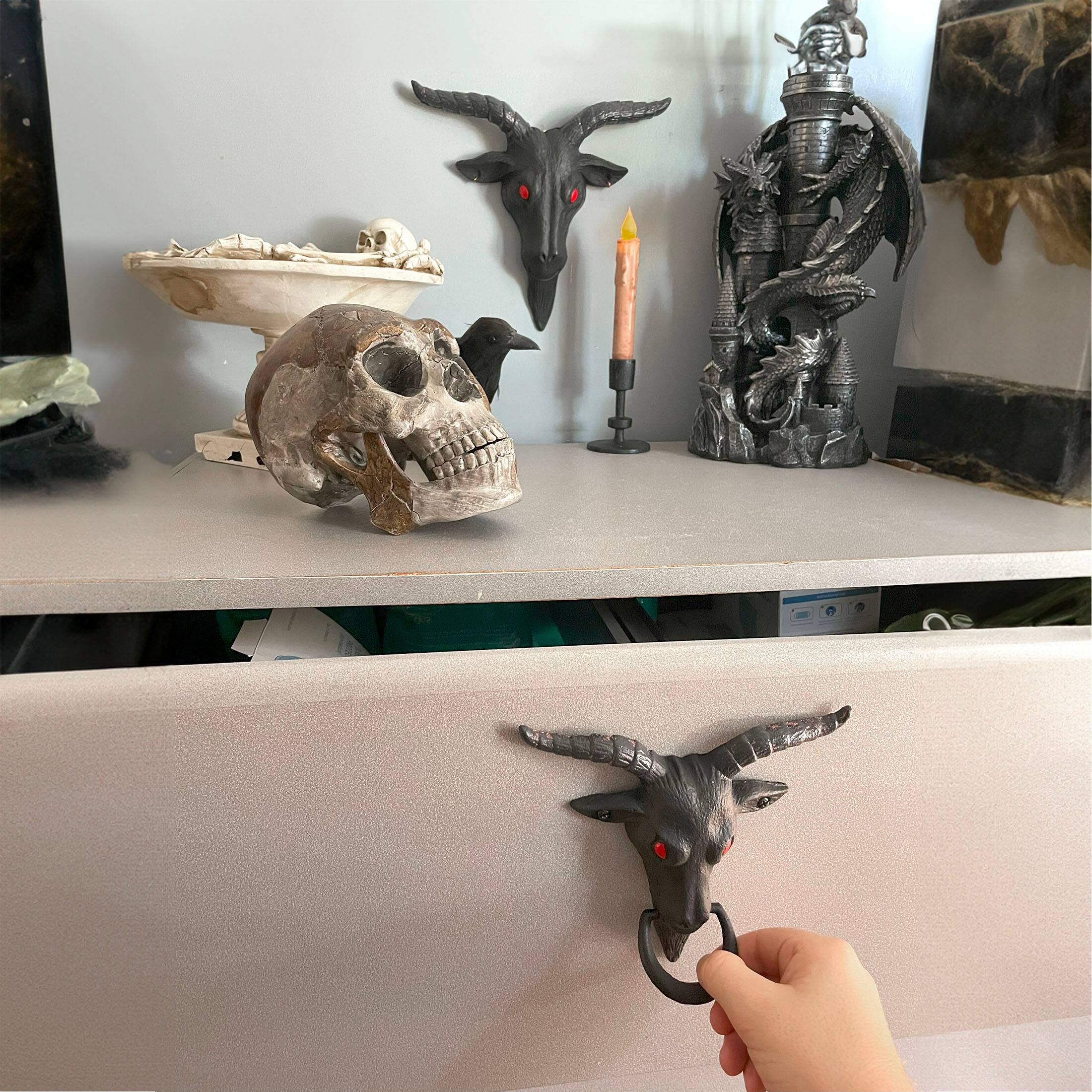 Alt View 3. Zeckos - Black Enamel Cast Iron Baphomet Decorative Door Knocker Home Entrance Decor - Black.