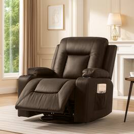 CloudRest Pro - Recliner Chair with Cup Holders PU Rocking Chair with Side Pockets Single Sofa Seat - Brown