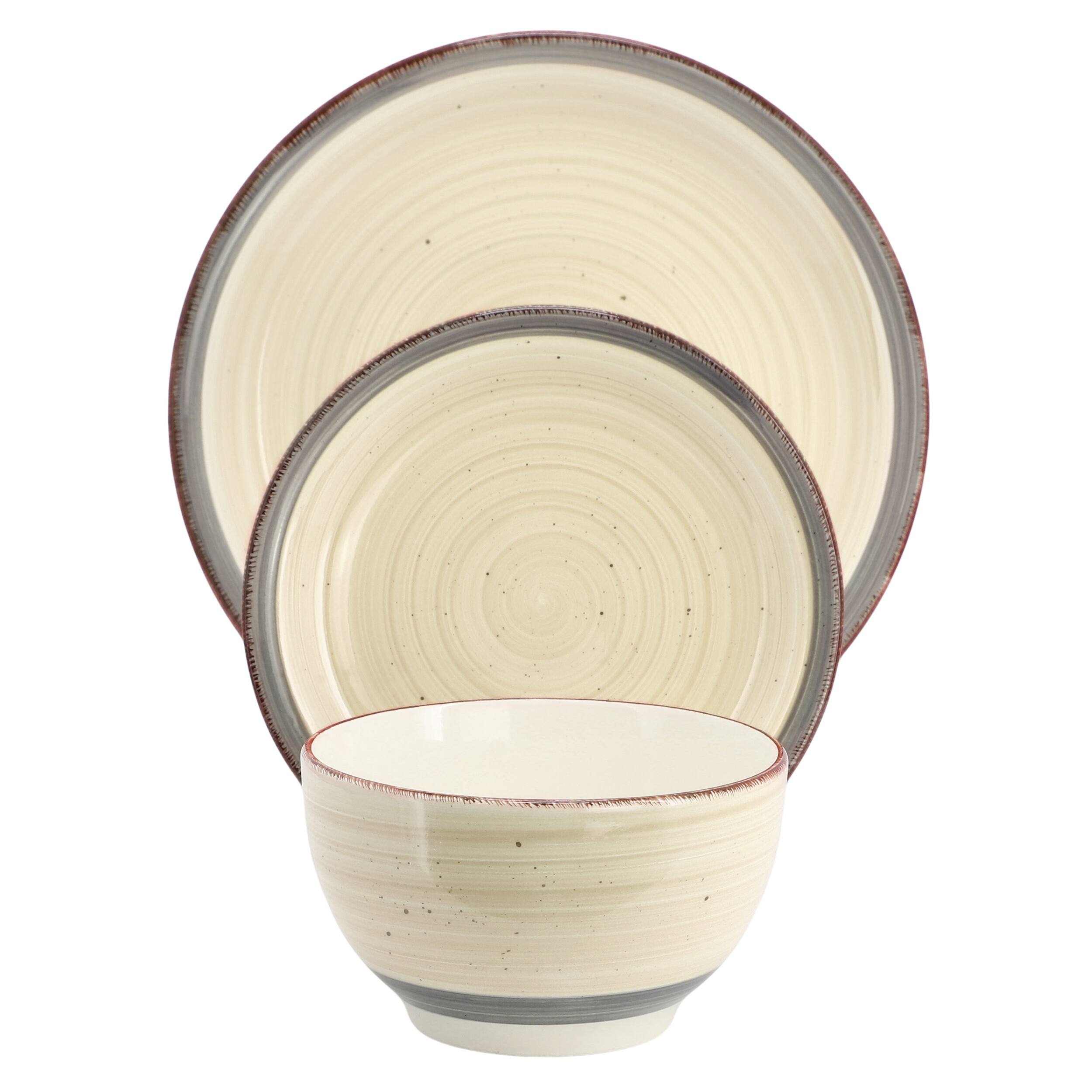 Alt View 1. Gibson - Gibson Home Holcomb 12 Piece Ceramic Dinnerware Set in Beige - Beige.