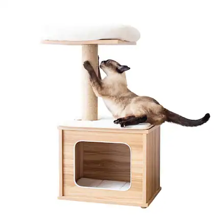 Front. Catry - Cedar 3-Level 29.7" Cat Tree for Small Cats & Kittens with Replaceable Parts - Brown.