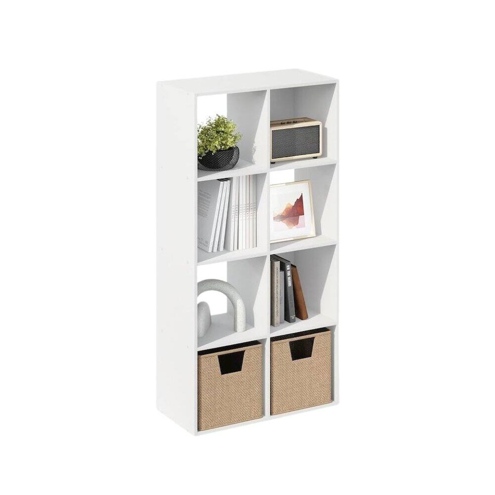 Left. FurniFact - White Engineered Wood 8 Cube Storage Organizer with Open Back Shelves - White.