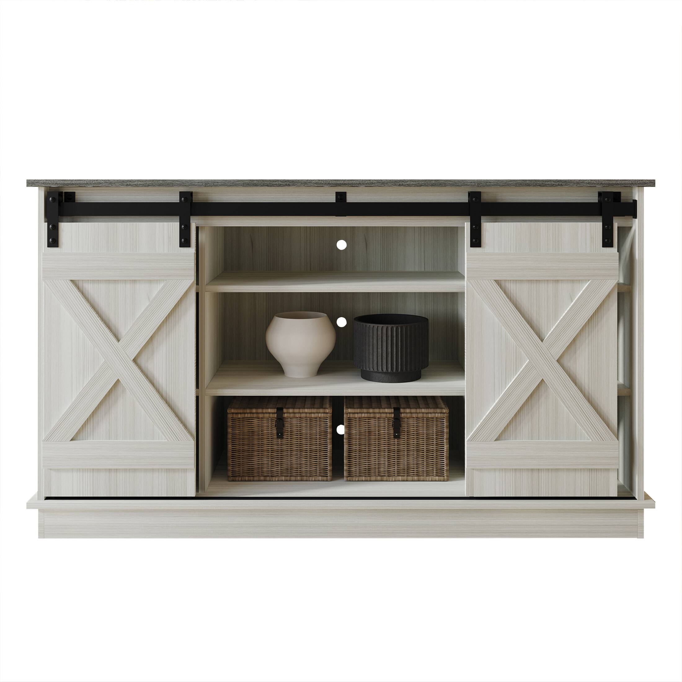 Alt View 2. ChaletPosh - Vintage-Inspired TV Stand Console with Sliding Barn Doors, Light Grey - Light Grey.