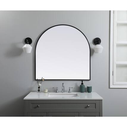 Front. Elegant Decor - Metal Frame Arch Mirror 36x36 Inch in Black - Black.