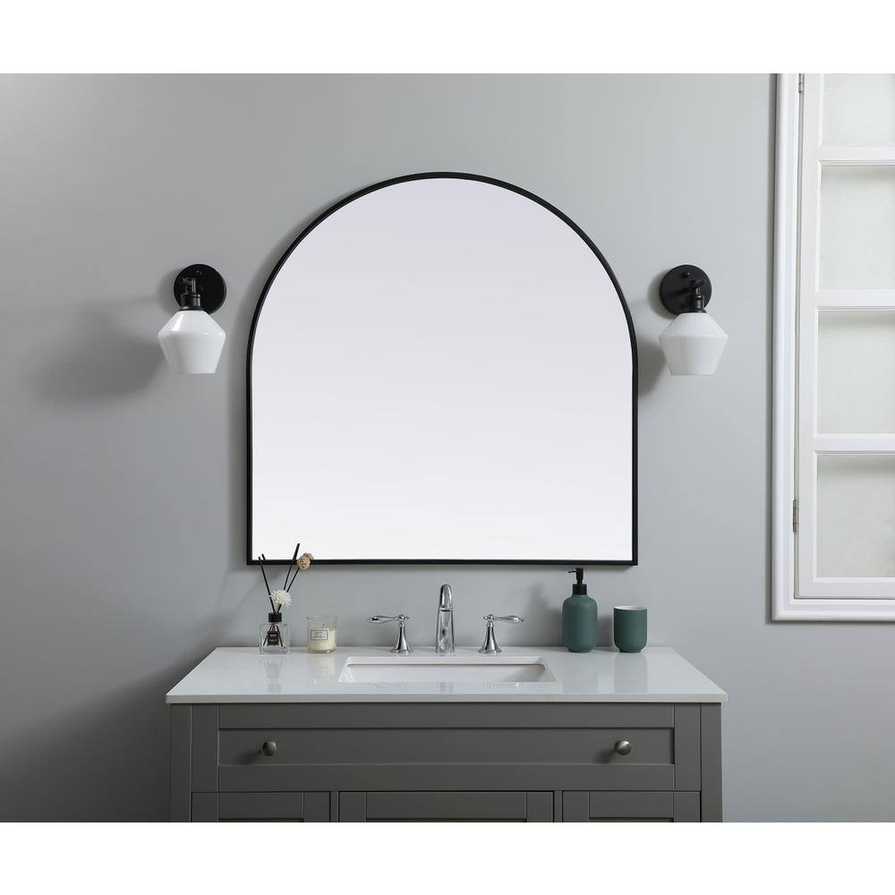 Front. Elegant Decor - Metal Frame Arch Mirror 36x36 Inch in Black - Black.
