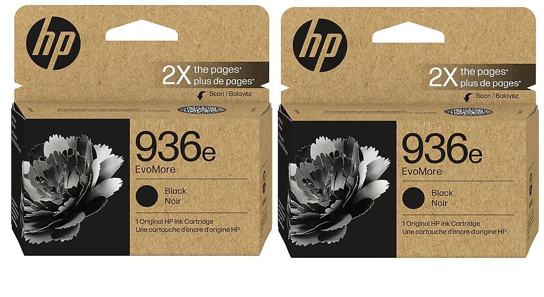 hp
2X the pages* plus de pages*
Scan / Balayez
936e
EvoMore
Black
Noir
1 Original HP Ink Cartridge
Une cartouche d'encre d'origine HP
hp
2X the pages* plus de pages*
Scan / Balayez
936e
EvoMore
Black
Noir
1 Original HP Ink Cartridge
Une cartouche d'encre d'origine HP