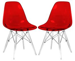 LeisureMod - Cresco Modern Acrylic Dining Chair with Eifel Design Legs for Dining Room, Kitchen and Home Office - Transparent Red