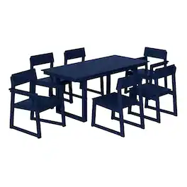 WestinTrends - Paloma 7-Piece Modern HDPE Outdoor Patio Dining Table Set With Umbrella Hole - Navy Blue