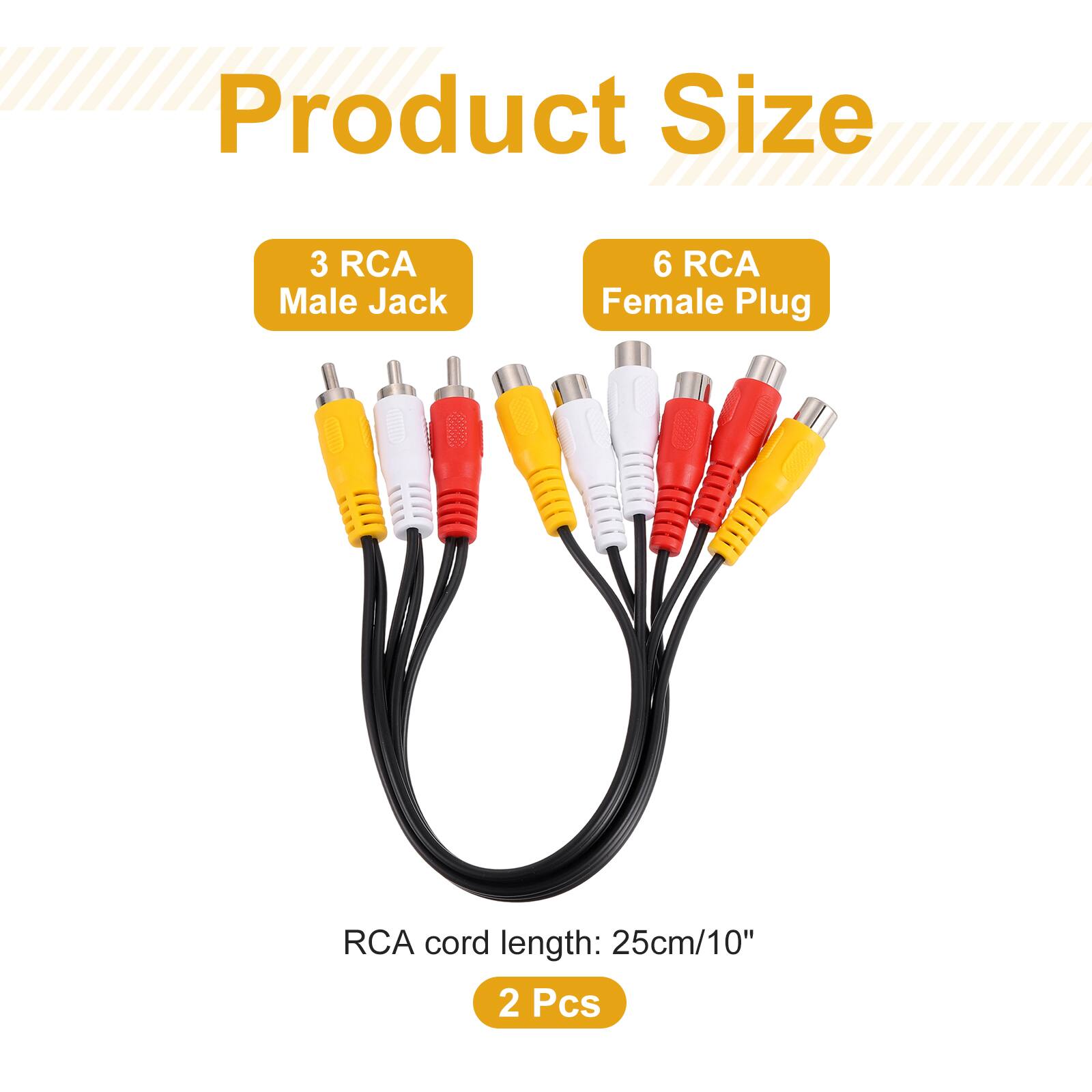 Product Size

3 RCA Male Jack

6 RCA Female Plug

RCA cord length: 25cm/10"

2 Pcs